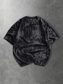 ROMWE MEN Men's Casual Fashionable Street Distressed Short Sleeve T-Shirt, Summer - Black - View 5