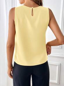 SHEIN Clasi Women's Casual Solid Color Sleeveless Shirt, Summer - Light Yellow - View 2
