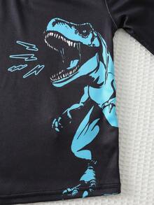 Cozy Pixies Bộ đồ ngủ 4 món cho bé trai, kiểu dáng ôm sát, họa tiết khủng long hoạt hình, áo thun dài tay cổ tròn mềm mại và quần dài cạp chun, 2 bộ. - màu đen - Xem 9