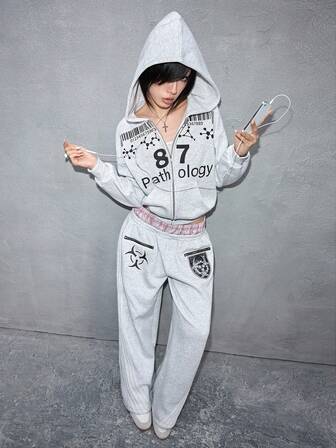 ROMWE Avant 2 pezzi Set di felpe con cappuccio casual stile Streetwear Y3k con doppia vita