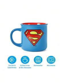 SUPERMAN X SHEIN 1 个马克杯，卡通超级英雄图案，蓝色，可用洗碗机清洗和微波炉加热，可盛放果汁、咖啡、牛奶等。
