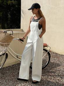 DAZY Women's Tie-Up Casual Vacation Style White Denim Jumpsuit And Overalls - White - View 2