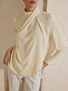 Graceveil Women's Elegant Crossover Collar Long Sleeve Yellow Blouse - Yellow - View 6
