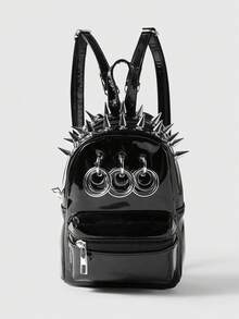 ROMWE Grunge Punk Punk Rivet Tassel Pleated Crossbody Bag, Y2K Subculture Gothic Black Shoulder Handbag For Women - Black - View 2