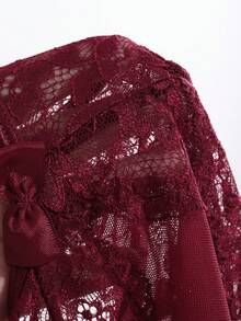 DAZY Sheer Lace Contrast Mesh Backless Cami Bodysuit For Going Out Lingerie For Women - Burgundy - View 9