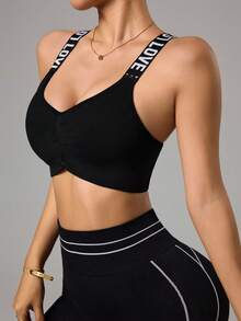 Gameset SHEIN Sport 字母提花无缝舒适运动文胸健身服女款 - 黑色 - 查看 5