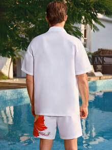 Zalmeno 男士印花短袖衬衫和短裤沙滩套装 男士沙滩套装 男士度假两件套 男士迈阿密度假套装 男士泳池派对套装 - 彩色 - 查看 4