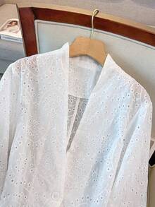 GlowEve CURVE Plus Size Women Lightweight Short Blazer Jacket With Embroidery Design - White - View 3