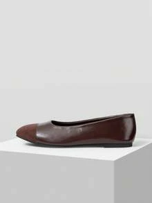 MOTF Giày bệt mũi vuông da PU tương phản dành cho nữ - Cà phê nâu - Xem 3