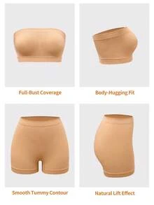 NudeFit Conjunto de ropa interior para mujer cómoda y amigable con la piel sin costuras - Albaricoque - Ver 3