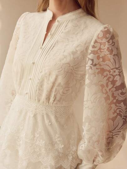 MOTF PREMIUM SHEER JACQUARD HALF BUTTON MINI DRESS