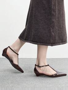 CUCCOO BIZCHIC 女士咖啡色尖头低跟露跟鞋，简约优雅百搭休闲通勤鞋，适合工作办公室穿着，春秋季 - 鏡面料咖啡 171 - 查看 7