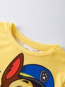 SHEIN | PAW Patrol Young Boy Cartoon Dog Print Short Sleeve T-Shirt And Shorts Set, Casual Daily Commute, Summer - Yellow - View 5