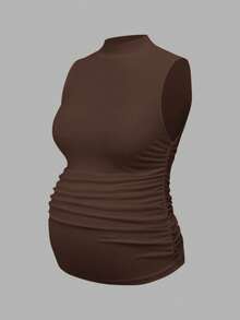 Modmama Camiseta de embarazo de unicolor con cuello plisado y ajustada - Multicolor - Ver 7