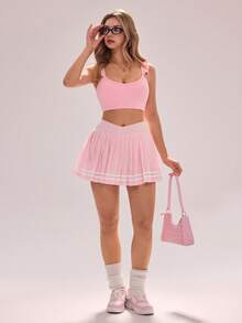 Sovereign Charm Women's Solid Color Ruffle Trim Everyday Fitness Sports Bra - Baby Pink - View 6