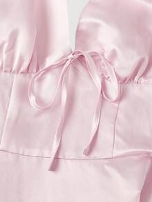 SHEIN MOD 女士优雅印花系带腰身度假派对约会连衣裙，粉色 - 粉色 - 查看 8