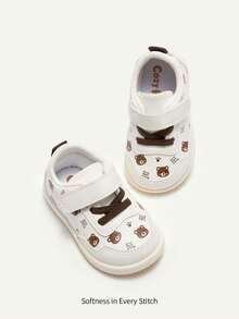 Cozy Pixies 1 Pair Of Baby Boys White Cute Sneakers Fun Cute Cartoon Bear Print Casual Basic Versatile Suitable For Daily Wear, Outdoor Play And Sports Four Seasons (Random Pattern) - White - View 2