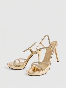 CUCCOO LuxiPop 女士时尚搭扣设计优雅高跟防水厚底水钻凉鞋 - 金色 - 查看 5