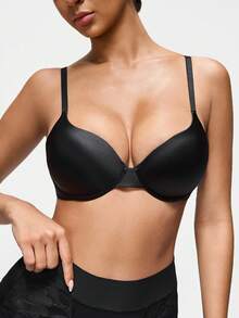 SHAPORA 1 chiếc áo ngực có đệm màu đen, gọng, chất liệu vải lấp lấp, nâng đỡ và làm nổi bật vòng một. - màu đen - Xem 5