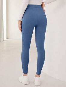 Mulvari 字母補丁細節緊身打底褲 - 水鴨藍 - 查看 2