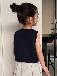 DAZY Girls (Small) Casual Solid Color Round Neck Sleeveless Fitted Jacket, Spring/Summer
