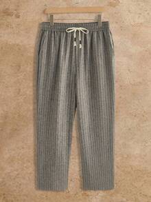 HIMLAND Men's Casual Striped Print Pocket Pants Striped Textured Pants Summer Wardrobe Essentials Casual Outfit Ideas Laid-Back Look Daily Essential Wardrobe Staple Basic Style All-Match Style Go-To Piece Mix-And-Match Item Casual Versatile Style Pinstriped Trousers - Dark Grey - View 2