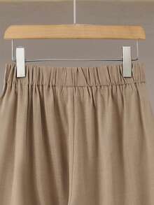 Seusyu Celana Panjang Wanita Ukuran Besar Kasual Longgar Warna Polos dengan Motif Bunga di Bagian Bawah, Elegan & Serbaguna, Musim Semi/Panas - Khaki - View 6