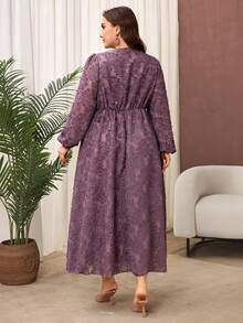 Lacomfia Đầm dáng chữ A tay phồng, cổ chữ V, chất liệu chiffon thanh lịch, phối ren hoa, phù hợp cho mọi dịp trong mùa xuân và mùa hè. - Bụi tím - Xem 2