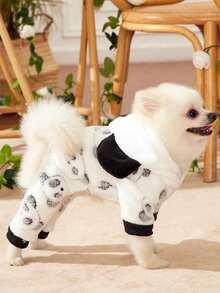 PETSIN 1件熊猫头印花宠物连体衣，秋冬季加厚保暖法兰绒宠物服装 - 彩色 - 查看 8