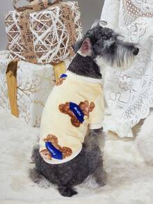 PETSIN 1 Pc Fleece Pet Sweatshirt For Warmth With Printed Cartoon Bear Pattern, Beige - Multicolor - View 3