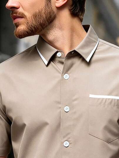 HIMLAND Men's Business Style Short Sleeve Shirt, Spring/Summer