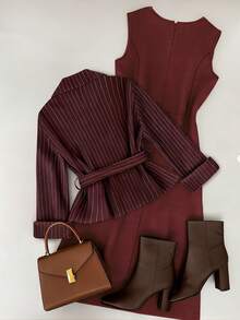 GlowEve A Two Pieces Autumn Set For Women's Elegant And Commuting Style Woven Together - Red Violet - View 2