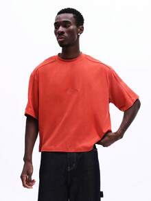 Áo thun nam tay ngắn dáng rộng SUMWON, cổ tròn, dáng thoải mái, phối nhiều mảng vải, thích hợp mặc thường ngày. Màu trơn. - Đỏ - Xem 1