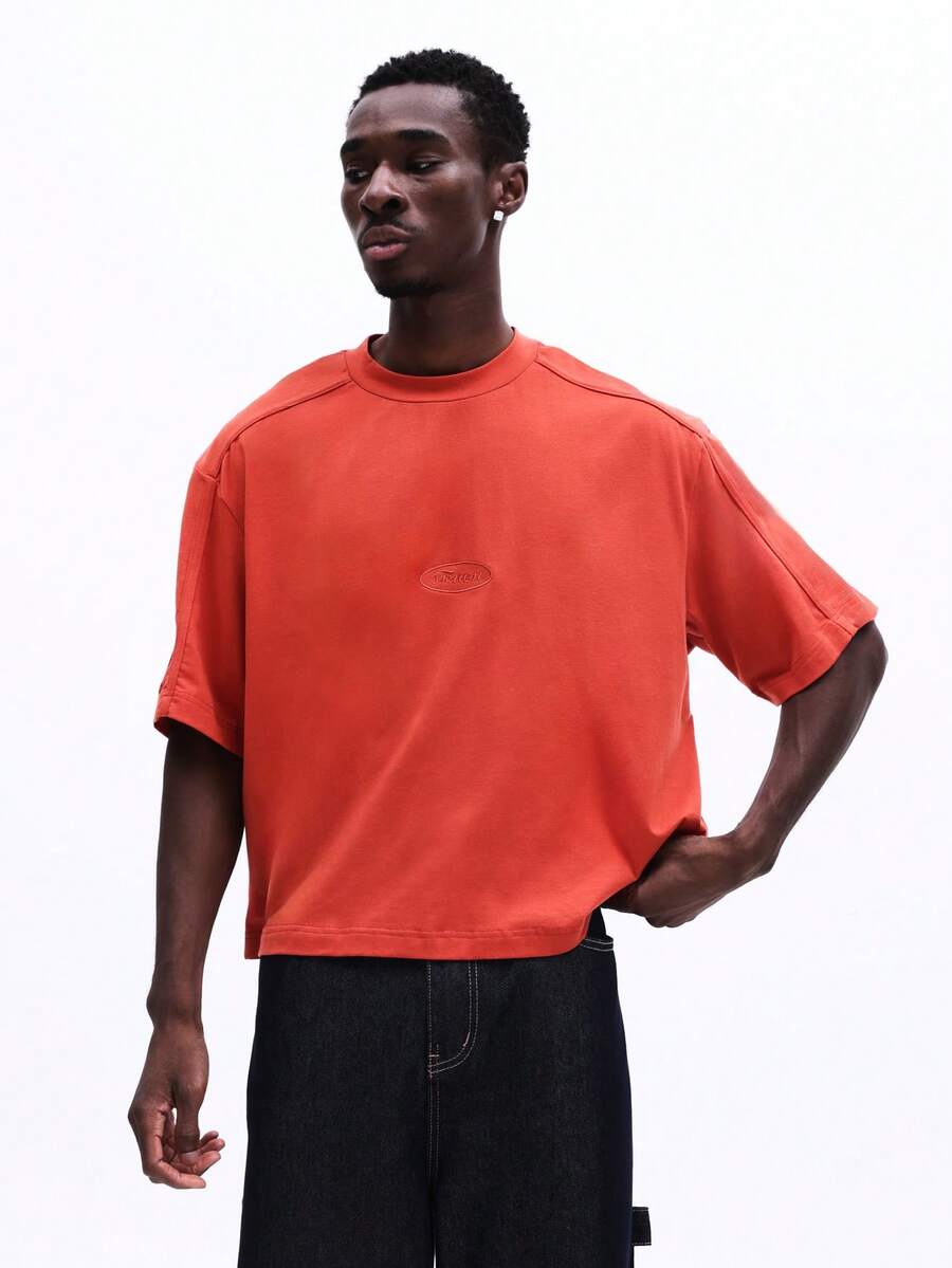 Áo thun nam tay ngắn dáng rộng SUMWON, cổ tròn, dáng thoải mái, phối nhiều mảng vải, thích hợp mặc thường ngày. Màu trơn. - Đỏ - Xem 1