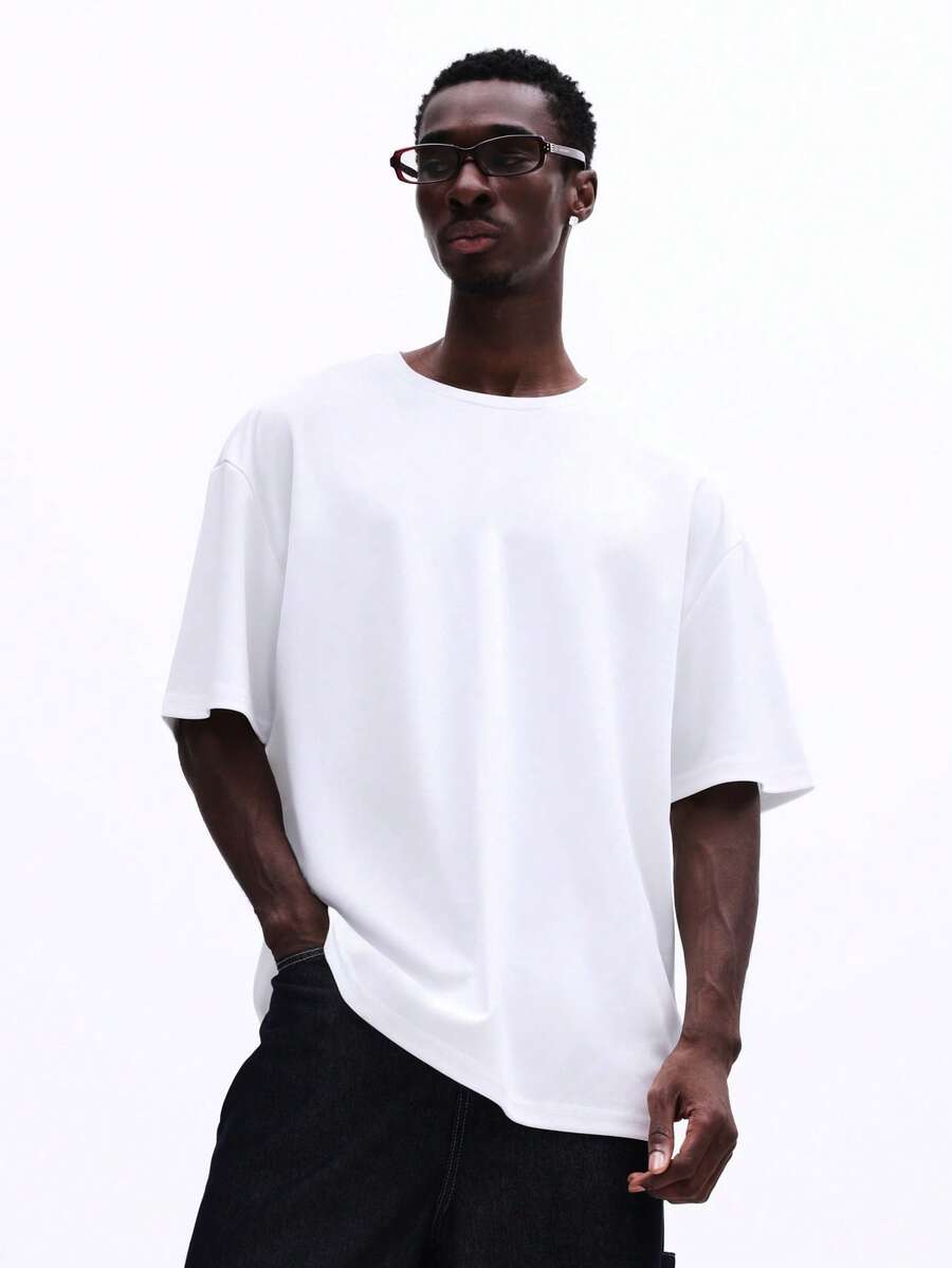 SUMWON Essentials Basic Crew Neck Short Sleeve Logo Tee Casual Everyday Comfort Fit Summer Spring - White - View 1