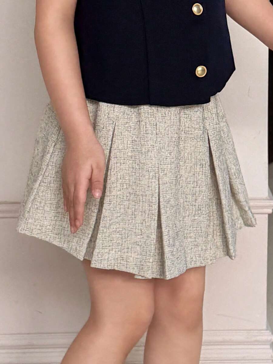 DAZY 女童百褶百搭休闲返校迷你裙 - 杏色 - 查看 1