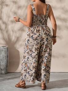 SHEIN CURVE+ 大码女式宽肩带方领连体裤，适合度假和户外活动穿着 - 彩色 - 查看 2