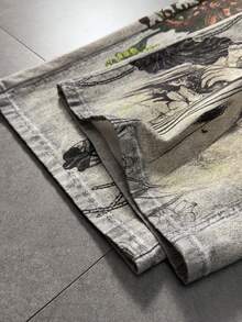 ROMWE MEN Anime Men's Tiger Print Pocket Wide Leg Loose Casual Jeans - Apricot - View 6