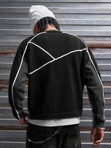 AXEPEAK Men's Casual Colorblock Patchwork Knit Sweater, Autumn/Winter - Black - View 2