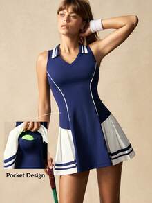 VARSIVA Vestido deportivo sin mangas con estampado de rayas ajustado para mujer