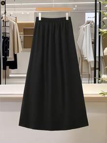 Modelyn 大码女装新款优雅高腰珍珠开衩修身裙 - 黑色 - 查看 2