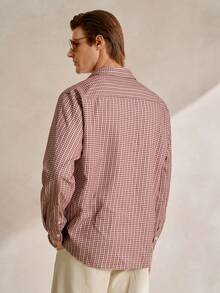 Formmaro Manfinity Men's Red And White Plaid Long Sleeve Shirt,Casual Autumn Smart Casual Office Style,Burgundy Maroon Striped Print Dress Shirts For Commuting - Brown - View 5