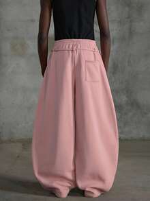 NEON BLANC Men's Curved Blade Contrast Color Patchwork Slant Pocket Drawstring Waist Sweatpants - Pink - View 3