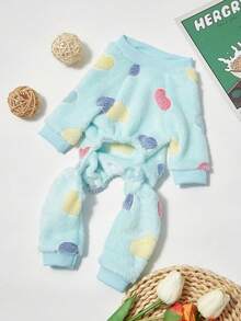 PETSIN 1pc Blue Heart Pattern Fleece Thermal Jumpsuit For Medium/Small Cat Or Dog - Multicolor - View 7