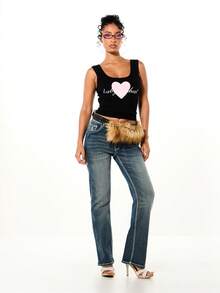 BABYPHAT Áo tank top gân sọc in hình trái tim, áo crop top không tay, áo thun cơ bản mùa hè màu đen, thích hợp cho ngày Valentine. - màu đen - Xem 7