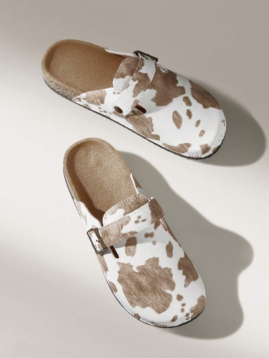 Solecia 女士时尚厚底拖鞋，圆头方扣，搭配鞋履 - 杏色 - 查看 1