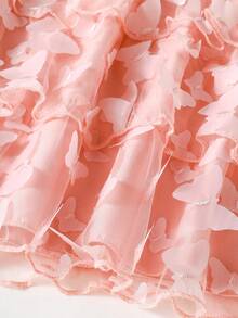 SHEIN Girls Casual 3-Layer Butterfly Net Mesh Cake Skirt, Suitable For Vacation & Leisure Outfit - Pink - View 5