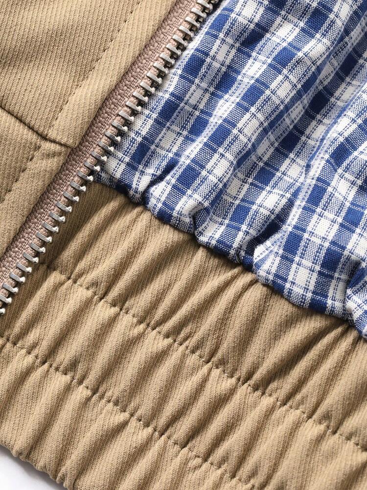 Spring Plaid Patchwork Collar Solid Color Beige Men's Jacket And Coat