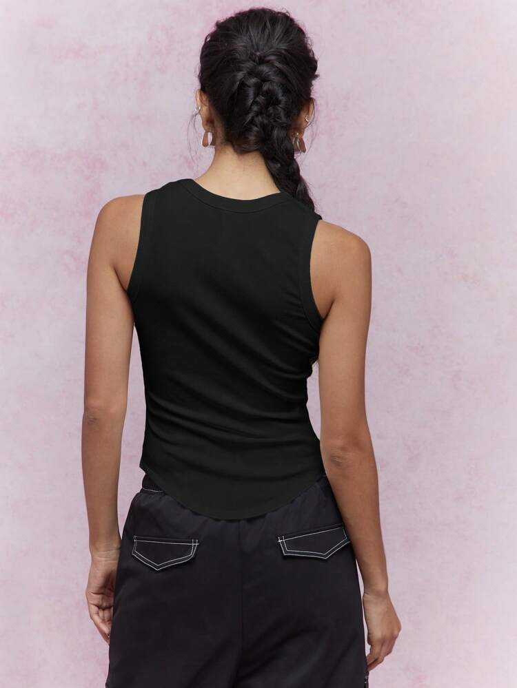 MISSGUIDED Embroidered Logo Ribbed Curved Hem Tank Top