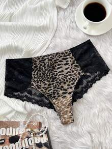 1pc Sexy Leopard Print Lace Trim Women's Thong Panty - Multicolor - View 6